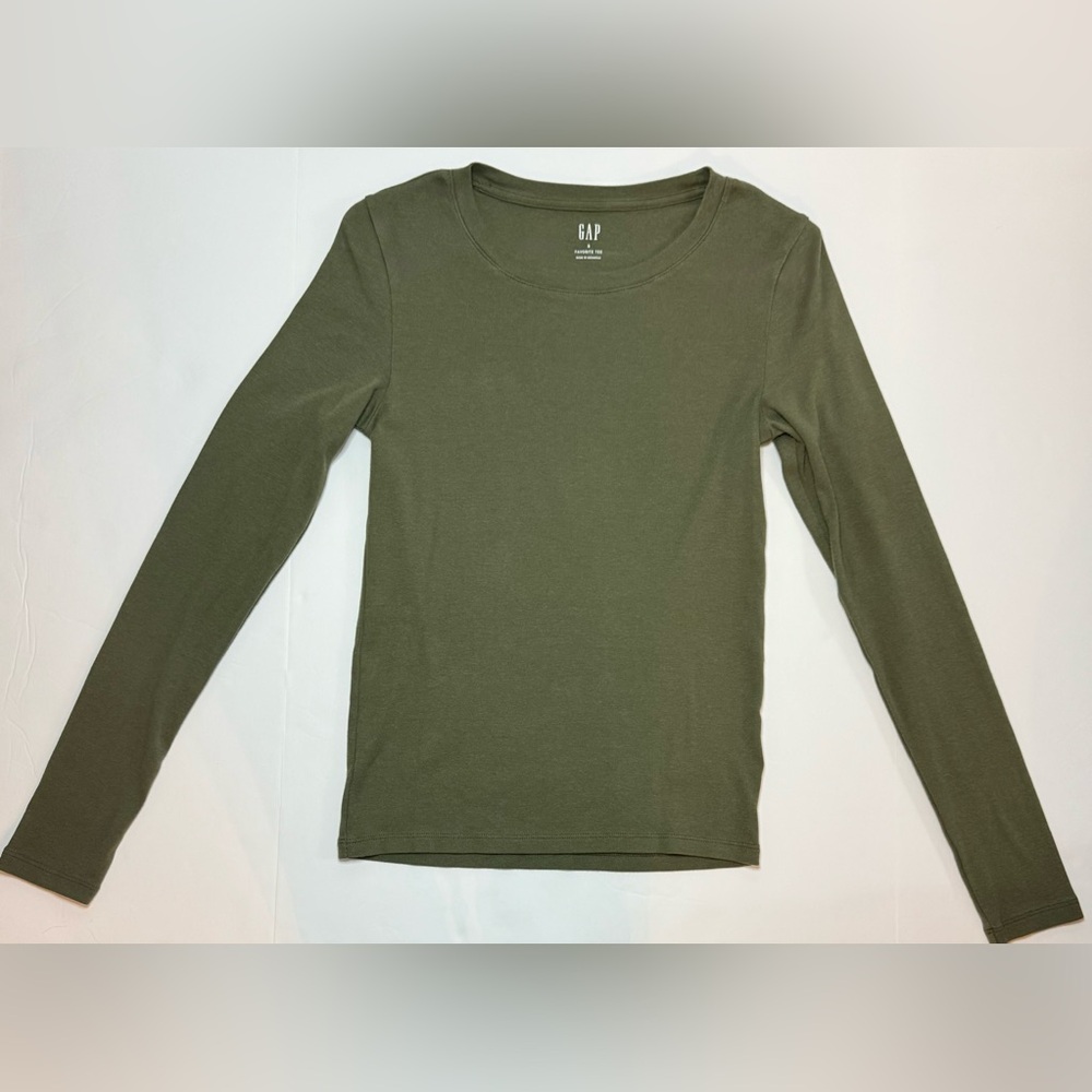 GAP Long Sleeved Favorite Crewneck T-Shirt Olive Night Green Size S - Picture 2 of 11